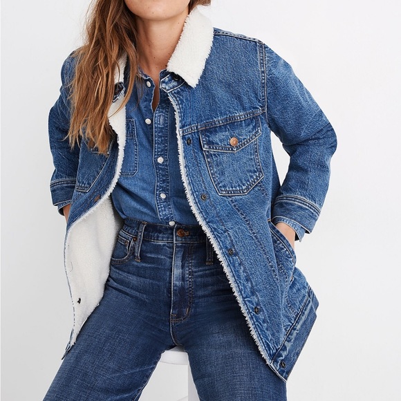 Madewell Jackets & Blazers - Madewell The Oversized Jean Jacket in Donaway Wash: Sherpa Edition